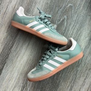 Adidas Sambas in Silver Green and Chalk White